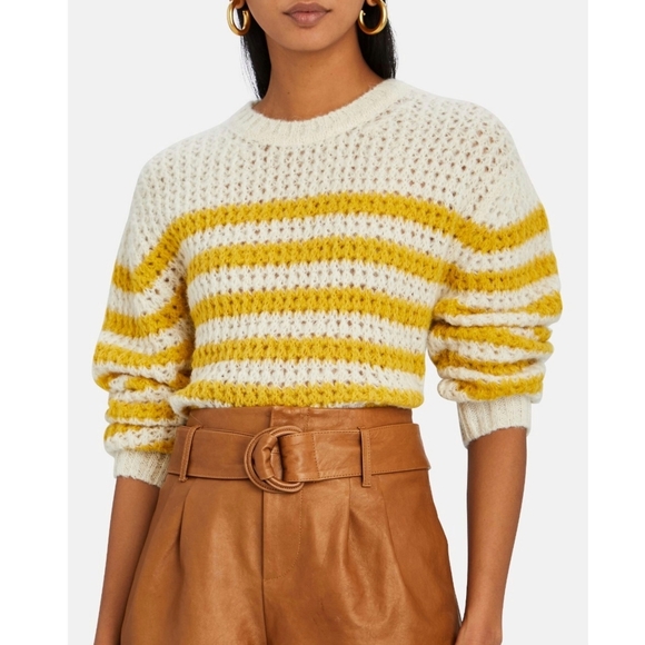 MOTHER | The Striped Alpaca-Blend Open Knit Sweater in Mostly Sunny NEW Sz Small - Picture 1 of 15